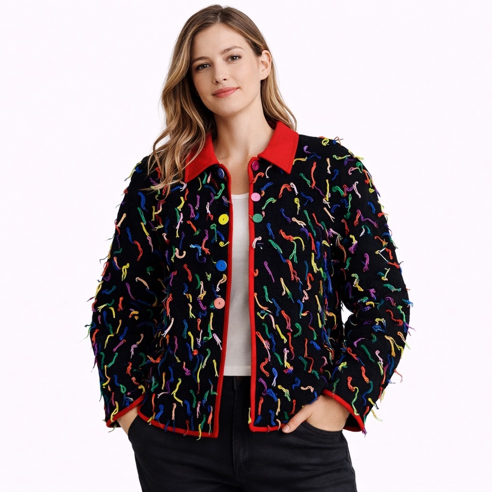 Rare Vintage 80s Keren Hart Bright Button String Jacket Women’s Size Small